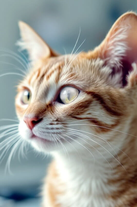 Chat avec une cataracte à l'oeil gauche, nécéssitant une opération chirurgicale